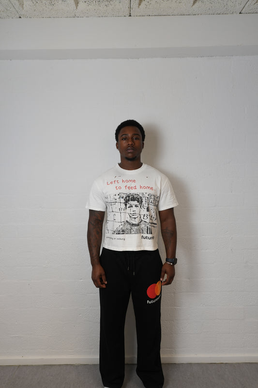 "LEFT HOME TO FEED HOME " Distressed Tee