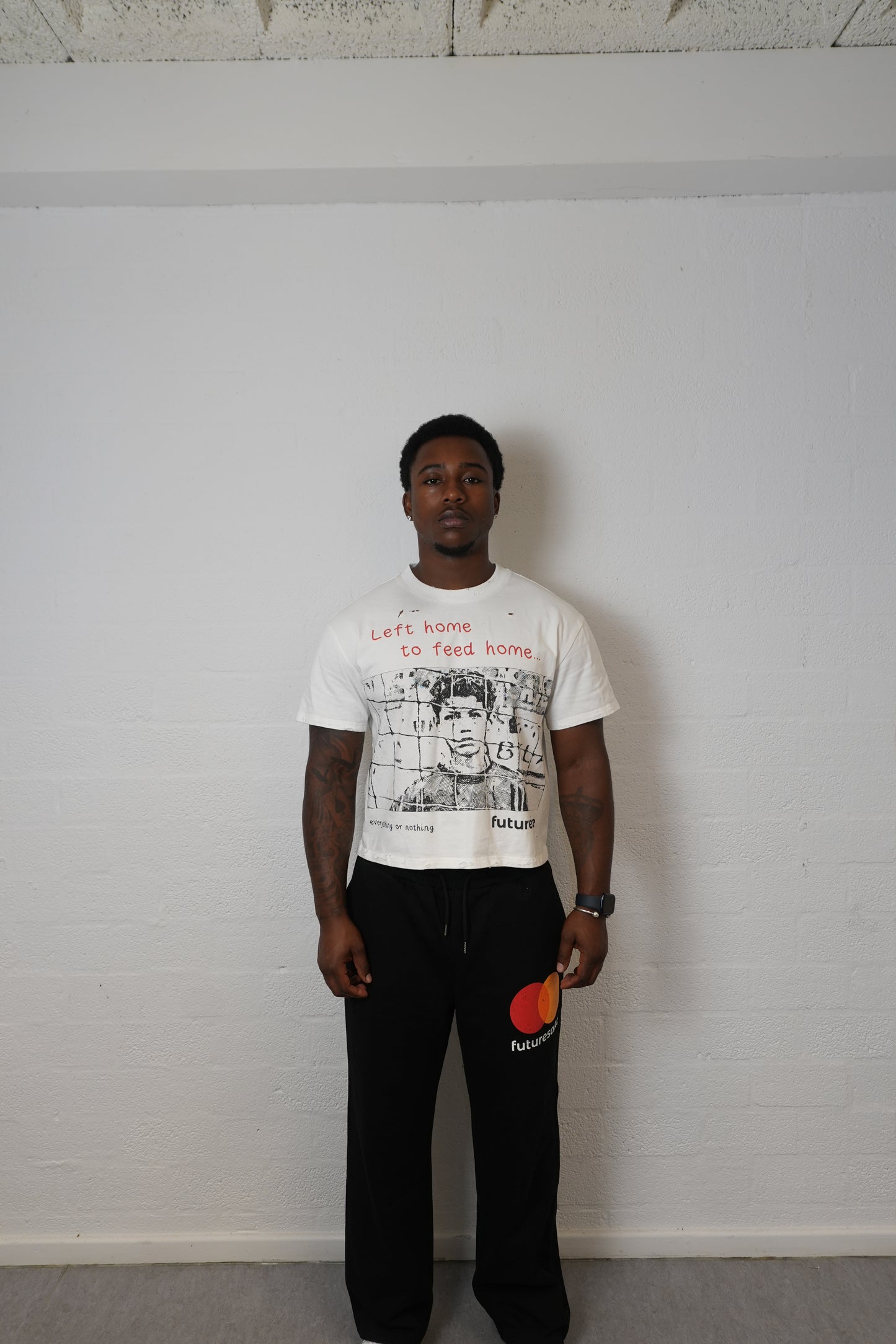 "LEFT HOME TO FEED HOME " Distressed Tee